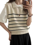 KANING Striped Collar Half Zipper Knitted Vest Women 2026 Autumn New Simple Folded Knitted Vest Women