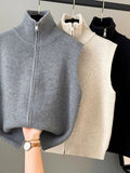 High-Collar Zipper Knitted Vest Vest Women 2025 Spring And Autumn Winter New Loose Folded Horse Clip Sweater Shoulder