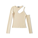 Autumn New Hottie Irregular Neck Hanging Neck Knitted Shirt Women's Single Shoulder Solid Color Knitting Top