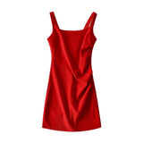 Ins French Retro U Collar Folds On The Chest And Net Face A-Word Dress