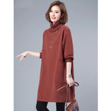 2026 Autumn And Winter New Loose Large Size Display Thin Collar Pure Cotton Bottoming Jacket Dress Plus Velvet Thick Warm Dress