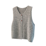 Real-A-Shoot Wool-Blend Two-Grained Collared Vest Solid Color Commuter Laminated Waistless Shoulder Woman