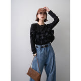Multiplication A Large Number Of Goods Spring And Autumn And Winter New Women's Long Sleeve Heavy Industry Splicing Lotus Leaf Side Long Sleeves Of Clothing Fashion Top