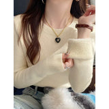 KANING Autumn And Winter Plus Velvet Sweater Women's New Thick One-Piece Velvet Collar Collar Warm Knitted Bottom Shirt
