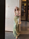 Vintage Cold Light Green Pure Desire Hanging Dress Summer New Printed Dress Temperament Green Niche Thin