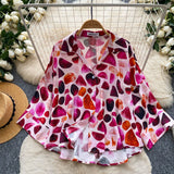Korean Version Of Commuting Style Color Geometric Print Long-Sleeved Shirt Women's Summer Skin Permeable Loose Cardigan Temperament Top
