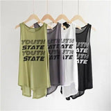Fashion Sports Running Fitness Yoga Suit Sleeveless Vest Women Summer Loose Letter Yarn Burqa Shirt Top