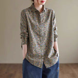 2026 Spring New Large Size Broken Flower Long-Sleeved Shirt Lady Shirt Cotton Top