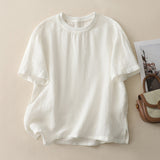 Real Shooting 2026 New Retro Dunshi Literary Top Women Splicing Thread Round-Neck Short-Sleeve Shirt Casual Jacket