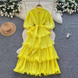 French Retro Court Heavy Industry Nail Drill Lantern Sleeve Strap To The Waist To Show Thin Temperament Lotus Leaf Side Pressure Skirt Dress