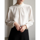 French Elegance Early Spring Commuter Wood Ear Folded Long-Sleeved Shirt Women White Inside Coat