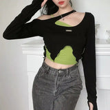 Spice Girls Want To Irregularly Show Up Shoulder Long-Sleeved T-Shirt Girl Autumn New Niche Sexy Tight Body Clothes Two Sets