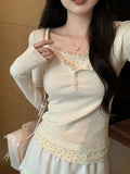 2026 Women's Spring And Autumn New Broken Flowers Fake Two-Piece Women's Clothing Dress Slimming Bottom Shirt Long-Sleeved T-Shirt