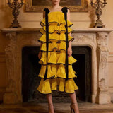 Fashion Thin Temperament Dress Thousands Of Gold Famous Wind Strapped Sling Heavy Industry Lotus Leaf Side Dress