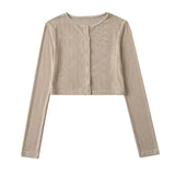 Summer Buckle Thin Coat Round Neck Long Sleeve Open Shirt Short Coat Sunscreen Air Conditioning Fashion Thin