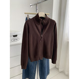 LEKA Old Money Style High-Necked Double Zipper Knitted Cardigan Women 2026 Autumn And Winter New Solid Color Design Sweater Jacket