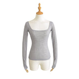 Pure Desire Gentle Wind U Collar Long-Sleeved T-Shirt Girl Autumn Thin Hot Girl Collared Collarbone Slimming Bottom Top
