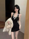 Pure Lusty Folds And Beautiful Backs Black Famous Temperament Hanging Neck Ass Summer Repair Hottie Dress