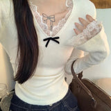 French Small Fragrant Lace Lace Slim Design Women V Autumn And Winter Pure Lust Wind Thin Repair Body