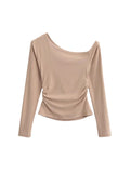 Autumn New Blogger Pure Lusty Slant Shoulder Plus Velvet Long Sleeve Bottom Shirt