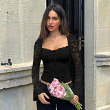 Sexy Babes Lace Splicing Collar Long-Sleeved T-Shirt Girl Summer New Slimming Inside And Outside To Put On The Tide