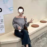 One Word Collar Languid Languid Niche Thin Sleeve Top Femininity Femininity Autumn Hannest Gentle Sweater Woman