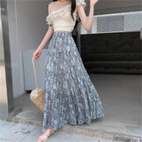 Summer New Chiffon Folded Flowers Half-Dress Women's High Sense Of Elegance Elegant Style Fall A-Dress Skirt