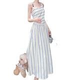 French Striped Slings With A New Female Summer New Elegant Temperament Slimming A-Word Dress