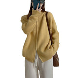 KANING Collar Double Zipper Design Knitted Cardigan Women 2026 Autumn And Winter New Korean Version Of Lazy Wind Sweater