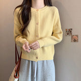 KANING Gentle Temperament Round Collar Knitted Cardigan Women 2026 Autumn New Korean Wearing A Short Sweater