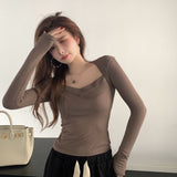 French Temperament Pure Style Collar Long-Sleeved T-Shirt Women's Autumn And Winter New Tight Body Slimming Bottom Shirt Top