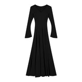 Autumn And Winter Famous Wind Pure Color V Collar Horn Sleeve Dress Woman With Coat A Long Dress