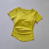 Yoga Suit With Breast Pad Women's Summer 2025 New V-Neck Thin Running Sports Leisure Short-Sleeved T-Shirt Fitness Top
