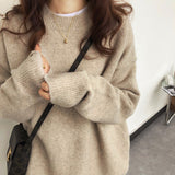 Solid Color Soft Languid Breeze Cover Head Sweater Autumn And Winter New Loose Round Collar Thick Knitted Shirt Wear