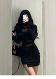 French Chic Mesh Splicing Pure Style Dress Women's Autumn And Winter New Sexy Waist Thin Ass Short Skirt