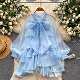 French Retro Lantern Sleeve Shirt Women's Summer Lotus Leaf Side Butterfly Collar Design Gentle Atmosphere Famous Top Tide