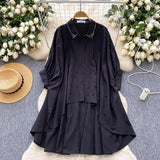 Design Irregular Shirt Women's Diamond Nail Pearl Single-Regable Bat Sleeves Long Medium Cover