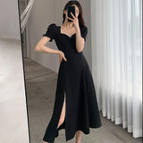 Dress Dress Women's Dress 2025 Summer New Bubble Sleeves Lead Hepburn Style French Sweet Retro A Fork Skirt