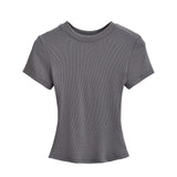Flat-Up Base T-Shirt Thread Round-Neck Short-Sleeved Bottom Shirt Showing Skinny Short-Sized Hottie