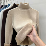 High-Necked Velvet Sweater Women Plus Velvet Thick Long Sleeves With 2025 Autumn And Winter New Bottom Warm Coat Gas