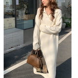 KANING College Wind Polo Collar Skirt Knitted Long Dress Women 2026 Autumn New Knitted Dress