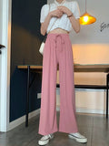 Autumn Thin Ice Broad Leg Pants Women High-Waist Loose Thinning Feeling In The Tide Students Slack Straight Trousers