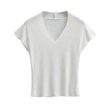 Pure-Want Summer Thin Fashion Simple V Collar Side Short Sleeve Half Sleeve Thin Tight Sexy Shirt T-Shirt