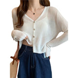 Collar Sunscreen Knitted Cardigan Women's Summer Thin Chic Air-Conditioning Shirt Coat High Waist Thin Short Hooded Top