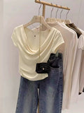 Ins Design Collared Shoulder T-Shirt Women's Short-Sleeved Summer Short-Sleeved Bloat To The Waist Sexy Pure Lust Sympathetic Girl
