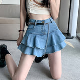 Real Shooting 2025 Denim Skirt Dress Women's French Retro High-Waist Cake Skirt 100-Folded Skirts And Hip Skirts