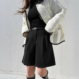Hairy Shorts Women's Autumn And Winter 2026 New High-Waisted Outer Five-Point Trousers Small Letter Type Broad-Legged Trousers