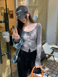 Model Sexy Pure Desire To Tie Button-Up Cardigan Long-Sleeved T-Shirt Girl Spring And Autumn Hottie Inside Hit Bottom Top