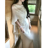 New Chinese Three-Dimensional Embroidered Dress Flowing Cloak Design Banquet Dress Dress 2026 Summer