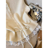 KANING Soft Lace Side Hem Spliced Knitted Vest 2026 Autumn And Winter New Folding Sweater Vest